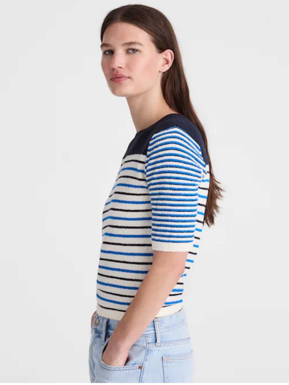 Madewell Bouclé-Knit Sweater Tee- Retro Blue Mini Stripe - Picture 4 of 7